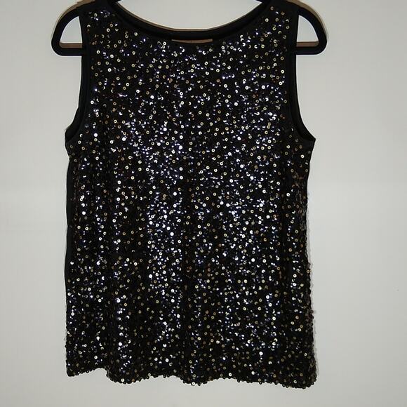 Ann Taylor Loft Black sequin sleeveless blouse. Size Medium. - Picture 1 of 8